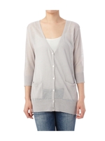 麻レーヨンハイゲージVネックカーディガン