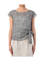 リボン使いフラワープリントブラウス