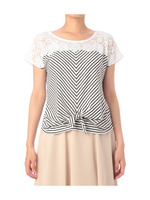 レース×ボーダー切り替えプルオーバー