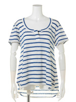 【BED＆BREAKFAST】Gauze　Stripe　U−Neck　Tee