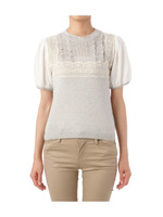 異素材切り替え透かし編みニットプルオーバー