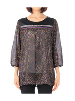 マルチカラーデザイン7分袖ブラウス