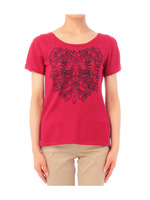 シフォン切り替え花モチーフTシャツ