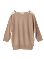 リボン付きレース切り替えドルマンニット