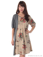 カフェフラワープリントワンピース