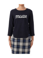 起毛ロゴアップリケストライプブラウス