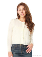 フラワーモチーフボタンチェックカーデ