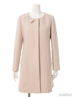 リボンモチーフ付きノーカラーウールコート