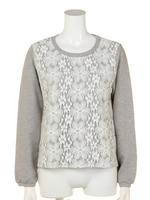 レース×裏毛プルオーバー