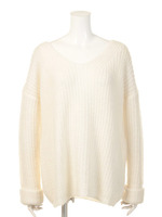 ロールスリーブVネックニット