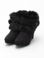 【twinktwink】【リボン取り外し】プラットフォームファーブーツ