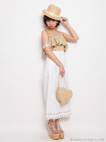 フラワーパイピングワイドパンツ