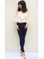 リボン付きハイウエストスキニーデニム