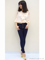 リボン付きハイウエストスキニーデニム