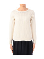 ビジュー&フェイクパールラウンドネックニット