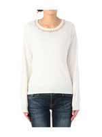 ビジュー使いリブ編み切り替えニット