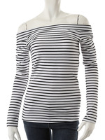 【ECURY】ボーダーオフショルカットトップス