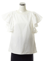 シャンブレーラッフルスリーブトップス