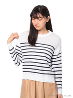 12Gカノコ編みボーダーニットトップス