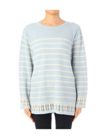 ボーダー透かし編みニットプルオーバー