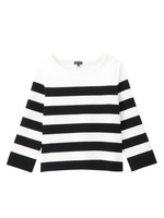 [L]ボールドボーダーボートネック八分袖ニット