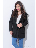 スタンドカラーミニタリーロングJK