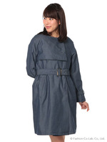 ノーカラーロングデニムトレンチコート