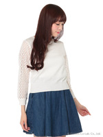 フラワー袖レースニットプルオーバー