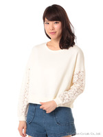 レース袖ドロップショルダープルオーバー