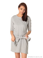 腰巻き風ビジュー裏毛ワンピ