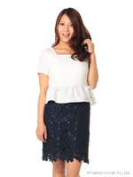 バックリボンレーススカートドッキングワンピース