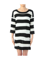 ボールドボーダー七分袖ニットワンピース