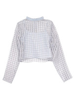Check　lace　blouse/bluegray