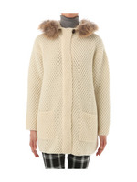 [L]フォックスファーつきニットカーディガン/グレー系(014)