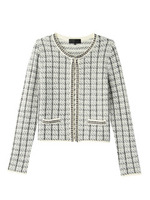 [L]異素材ミックスニットカーディガン/ブラック(219)