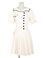 【F&A】セーラーカラーローウエスト切替半袖ワンピース/LIGHT GREEN