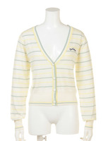 【F&A】マルチボーダーアクリルコットン長袖ニットカーディガン/ OFFWHITE/YELLOW