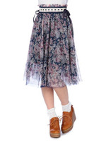 【LIZLISA】☆WEBLIMITED☆メッシュX花柄ミディ丈スカート/インディゴ