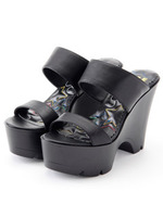 【R&E】Wストラップハイウェッジミュールサンダル/ホワイト