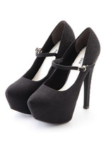 【R&E】ストーンハイヒールワンストラップ美脚スエードパンプス/ブラックスエード