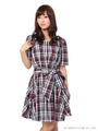 【dazzlin】ウエストリボン5分袖チェックワンピース/レッド