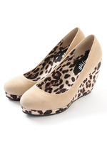 【glifeed】【BFver】バイカラーウェッジパンプス/キャメル×ヒョウ