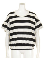 【mystic】ボーダー袖フリルプルオーバー/ブラック