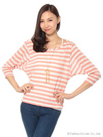 インナー＆ネックレス付ボーダーニット/ブラック