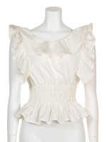 ウエストシャーリングブラウス/WHTxBLU