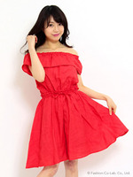 【新色登場】オフショルダーリネンワンピース【Summer】/サックス