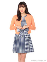 カーデ付きチェックワンピース/ブラック