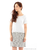 カットツィードボーダー切替ワンピース/オフホワイト