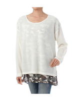 カモフラシフォン重ね畦編みニットソー/アイボリー(004)