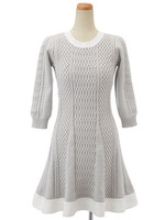 ケーブルフレアーニットワンピ/ネイビー